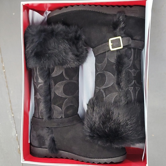 Coach DeeAnn Suede Leather w Rabbit Fur - Picture 3 of 4
